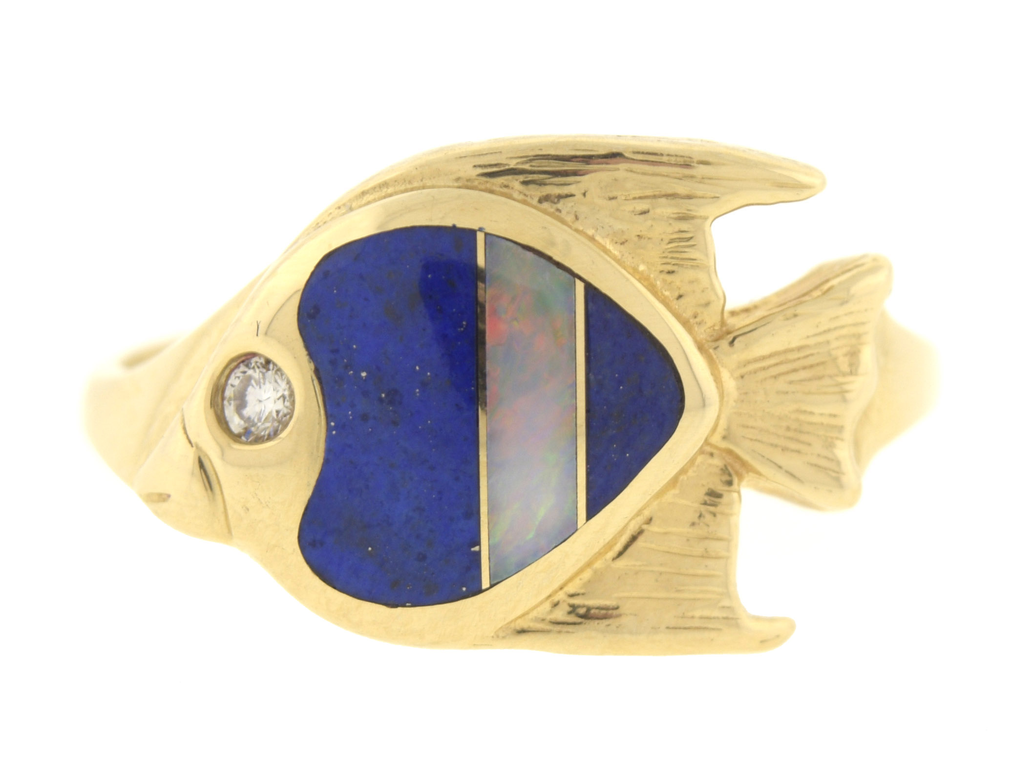 Kabana Opal Inlay 14K Yellow Gold Tropical Fish Ring size 5.5 eBay